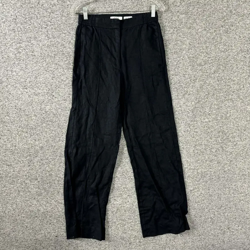 COS Women's Size U.S 2 Dark Blue Linen High Rise Straight Leg Pants